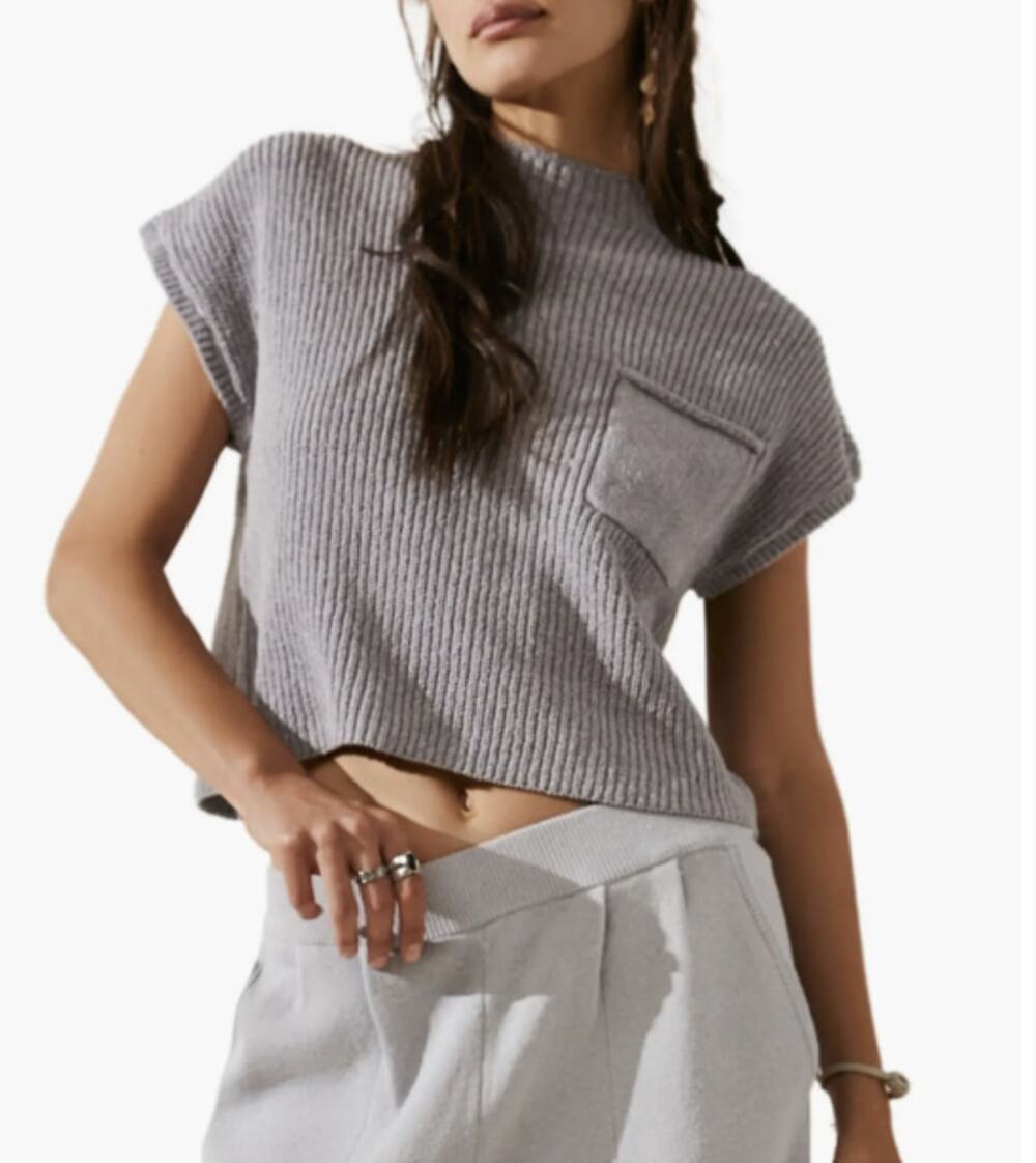 Free People Beach Freya Sweater Vest Gray Oversized Knit Pullover Size L NWT